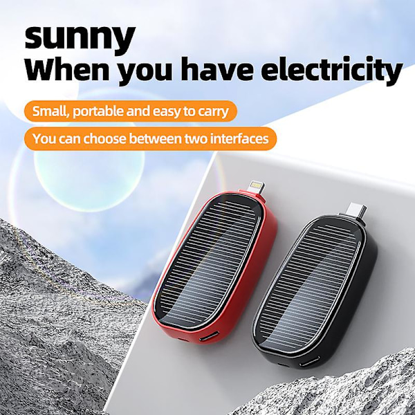 Mini aurinkovoimapankki, kannettava avaimenperä virtapankki matkapuhelimelle 1200mAh (FMY) Red: For type-c