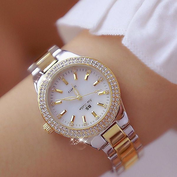 BS bee sister FA1258 Dame Rund Urkasse Diamant Legering Rem Ur (Guld) (FMY) Gold