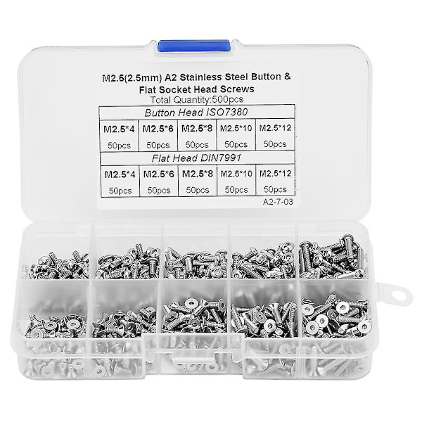M2.5*4M2.5*6M2.5*8M2.5*10M2.5*12 Knap TFlade Hoved Hex Socket Skruesæt - 500stk  (FMY)