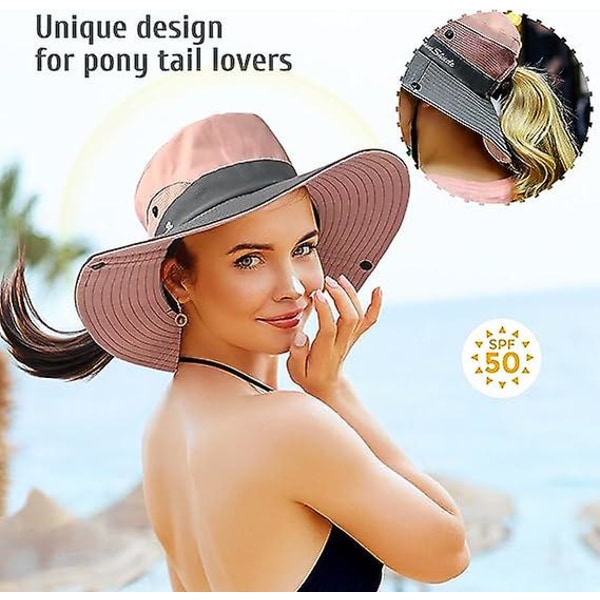 Dame Solhat Med Hestehalehul Solskygge Hat UV-beskyttelse Sammenfoldelig Mesh Bredskygget Strand Fiskeri Hat Til Kvinder, Pink  (FMY)