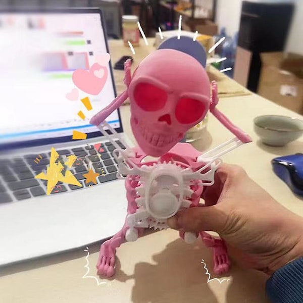 3D Dansande Svingande Uppdragbar Skelett Leksak Trendig Skrivbordsdekoration för Studeringsrum Kontor  (FMY) Pink and White 17cm