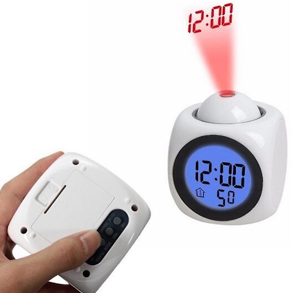 Multifunktionel Stemme-Talende LED-Display Tidsprojektion Termometer Vækkeur (FMY) White