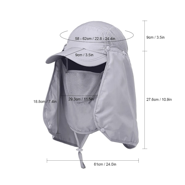 Fiskehatt Utomhus Sport Vandring Visirhatt UV-skydd Ansikts- och Nackskydd Fiske Solskydd Keps Andningsbar Snabbtorkande Hatt (FMY) Grey