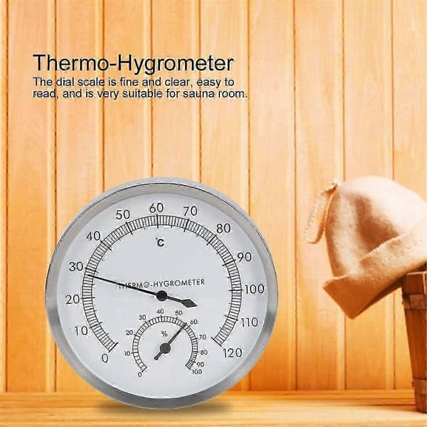 -Hygrometer 2-i-1 Rustfrit Stål Sauna Rum Termometer Hygrometer -Hygrometer Sauna Rum Tilbehør (FMY) silver  white