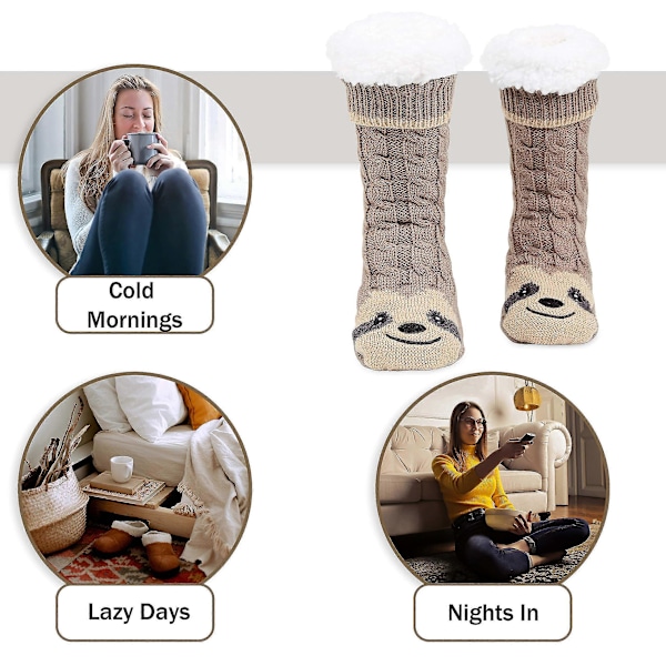 Tofflor Strumpor Dam, Söta Sengångare Varma Fleece Fluffiga Halkfria Strumpor (FMY)