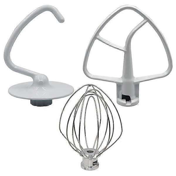 Mixersats för KSM150 Inkluderar Degkrok Visp och Belagd Platt Vispare, 3 Delar Stående Mixers Reparationsset Kompatibelt (FMY) WhiteSilver