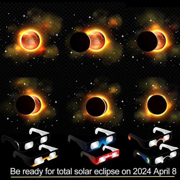 6-pak Solformørkelsesbriller, CE&ISO-sertifiserte Eclipse-briller for solvisning, Optisk kvalitet Sikre briller for direkte solvisning (FMY) E