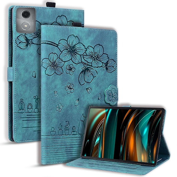 Til Lenovo Tab M11 Plus/ Tab K11 Plus Etui Læder Stand Tablet Cover Blomst Kat Kort Slots (FMY) Green