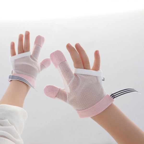 2-pack Baby Stop Sugande Handskar Toddler Tummsugande Stop Nagelsugande Finger Skydd Justerbar Andningsbar Mesh Tummskydd (FMY) M