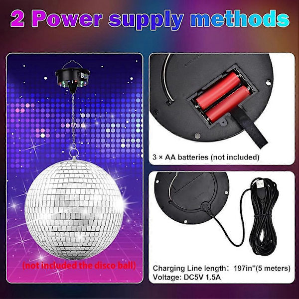 Roterende Discokule Motorlys med Fjernkontroll, 18 LED-lys for 12 16 20 24 tommers Speilkule Rotator (Ikke Inkludert Kule) (FMY) Black