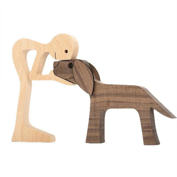 Træstatue Siddende Kvinde og Hund Kreativ Dekor Håndværk Desktop Figur Hjem (FMY) B03