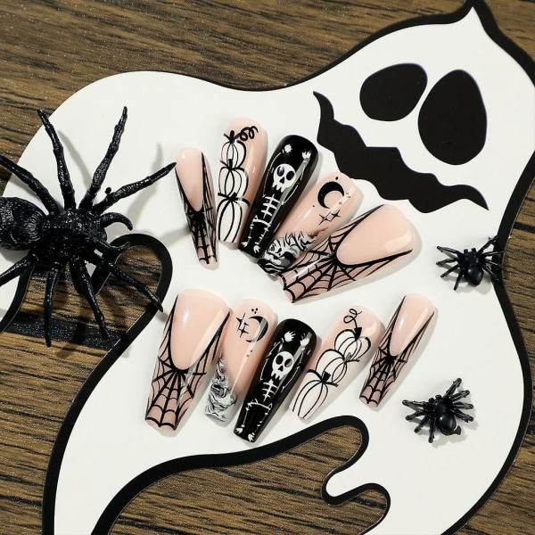 Halloween tryck på naglar limmar på lösnaglar med design 1 ark cover konstgjorda falska naglar för nail art ( FMY)