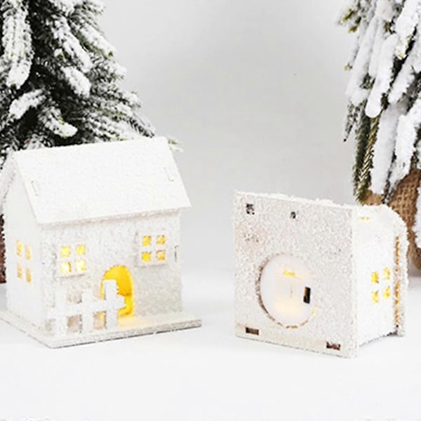 3-delad Julby Illuminerade Vit, Mini Ljus Hus Gäst Hus, Jul Lykta LED, Deco Trä Hus Skandinavisk, Jul  (FMY) style3447
