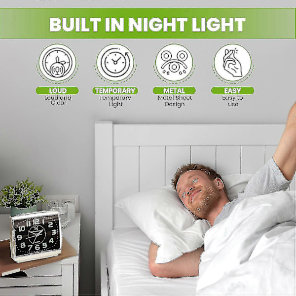 Easylife Set med 2 EasytoRead Tysta GlowintheDark Väckarklockor, Tyst Väckarklocka, Glow Klocka, Extra Stora Siffror Väckarklocka  Fullt Garanterad  (FMY)