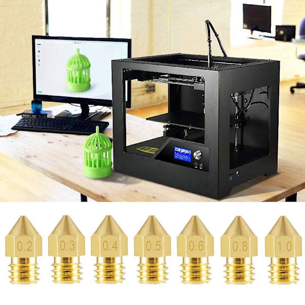 22 Stykker Printer Dyser Mk8 Dyser 0,2 mm, 0,3 mm, 0,4 mm, 0,5 mm, 0,6 mm, 0,8 mm, 1,0 mm Til Makerbot Cr-10 3d Printer  (FMY)