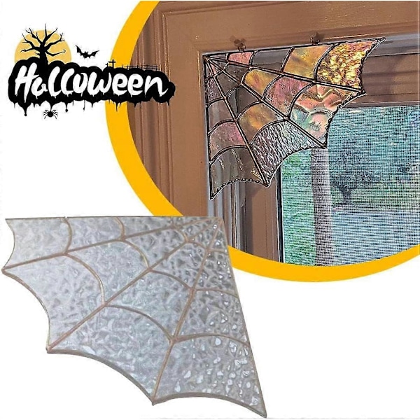 Spindelvev Stained Glass Vindu Veggdekorasjon, Spindelvev Dør Topper, Dør Topper Veggdekor Halloween Skummel Spindelvev Dørhjørne Skilt (FMY) E