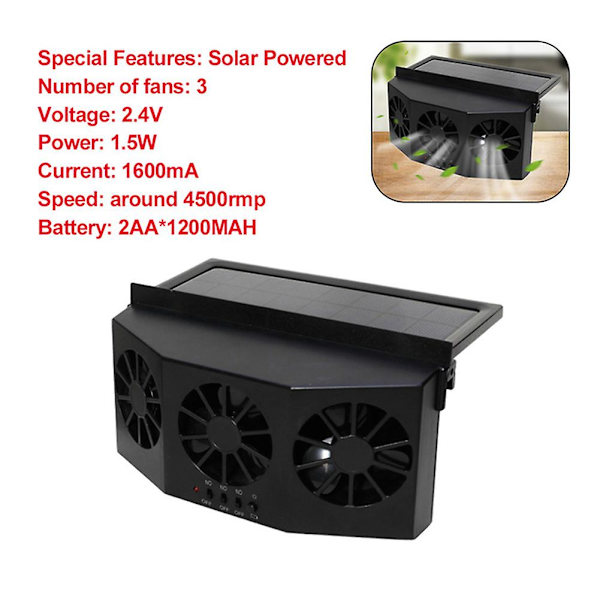 3 Ilma-aukkoa Aurinkovoimalla Toimivat Auton Ikkunan Tuulettimet Kestävä Ajoneuvon Jäähdytystuulin Auton Autoille (FMY) USB Power 3Fan