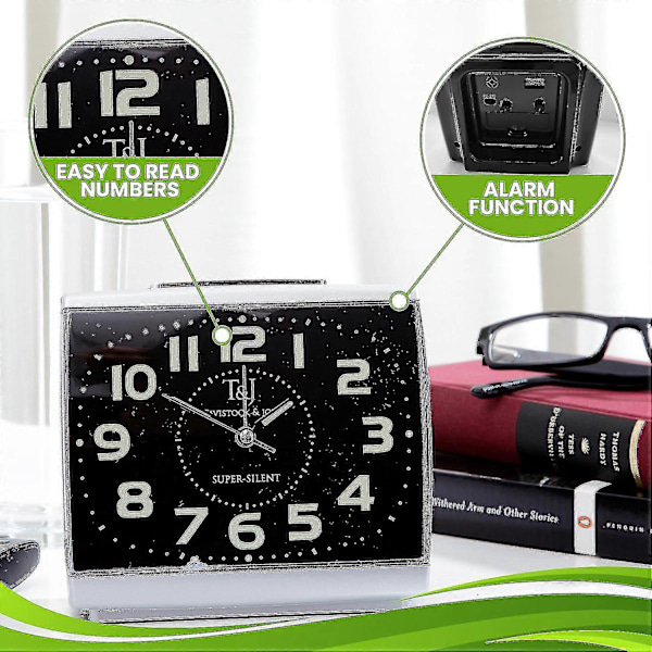 Easylife Set med 2 EasytoRead Tysta GlowintheDark Väckarklockor, Tyst Väckarklocka, Glow Klocka, Extra Stora Siffror Väckarklocka  Fullt Garanterad  (FMY)