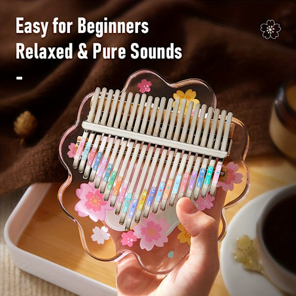21-tangenters Klar Akryl Blomformad Bärbar Transparent Kristall Tum Piano - Lätt att Spela Musikinstrument för Nybörjare med Cartoon Des  (FMY) Transparent 21Keys kalimba with case