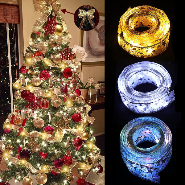Ribbon Fairy Light juledekorasjon Juletrepynt til hjemmet 2023 Buer String Lights Navidad Natal nyttår 2024 (FMY) Gold-multicolor-2M