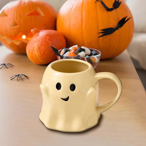 14oz Halloween Spøkelseskopp Søt Keramisk Spøkelseskopp Koselig Spøkelsesdekorasjon Skummel Spøkelseskopp Ghostface-kopp Kaffebeger for Voksne Barn Kvinner (FMY) Yellow One Size