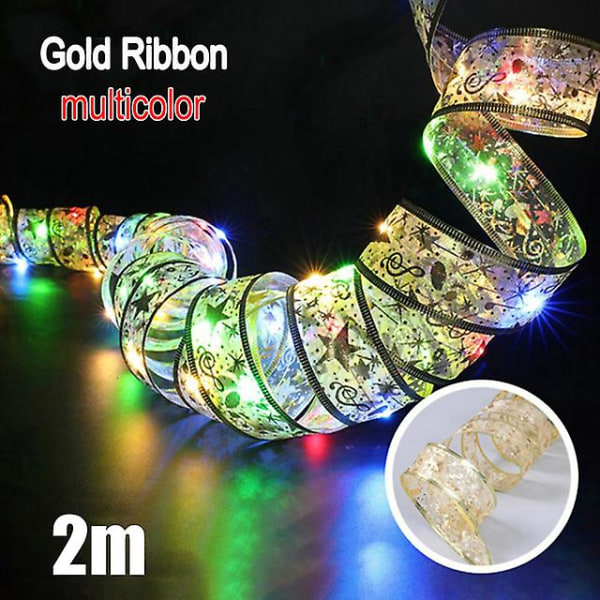 Ribbon Fairy Light juledekoration Juletræspynt til hjemmet 2023 Buer String Lights Navidad Natal nytår 2024 (FMY) Gold-multicolor-2M