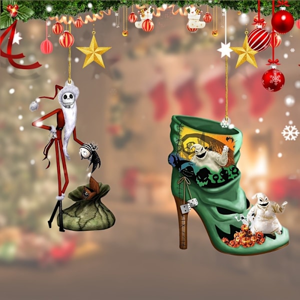 Jack Skellington Akryl Hängande Ornament Set om 6, Julkulor för Halloween och Jul, Nightmare Before Christmas Tema (FMY) 6pcs