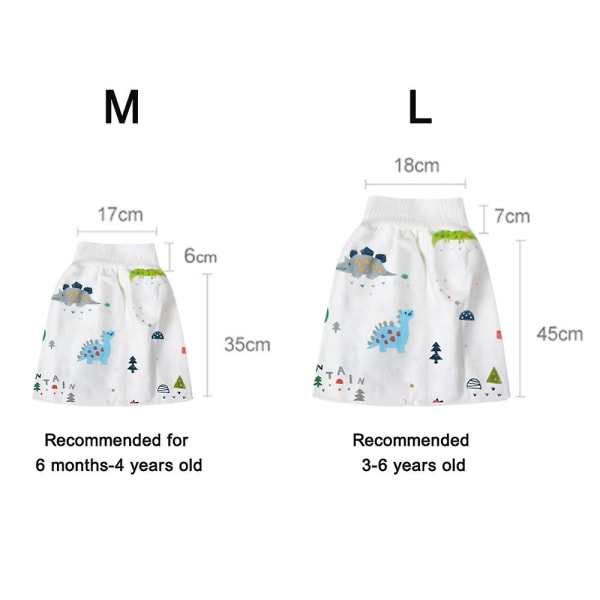 2 stykker børneble-nederdel Shorts Vaskbare babypottetræningsnederdele Børne-dyrfest + New Dinosaur M (FMY)
