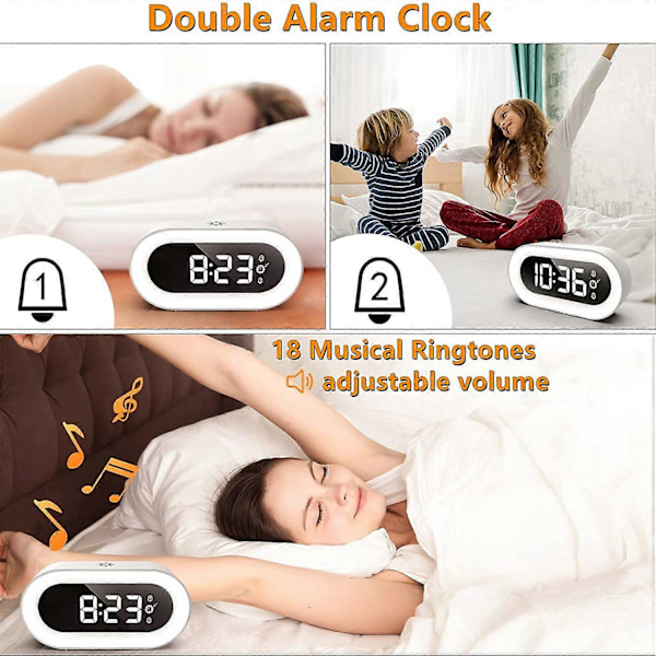 Digital väckarklocka med nattlampa, väckarklocka för sovrum, snooze-funktion, smarta väckarklockor för tunga sovare (vit)  (FMY) White