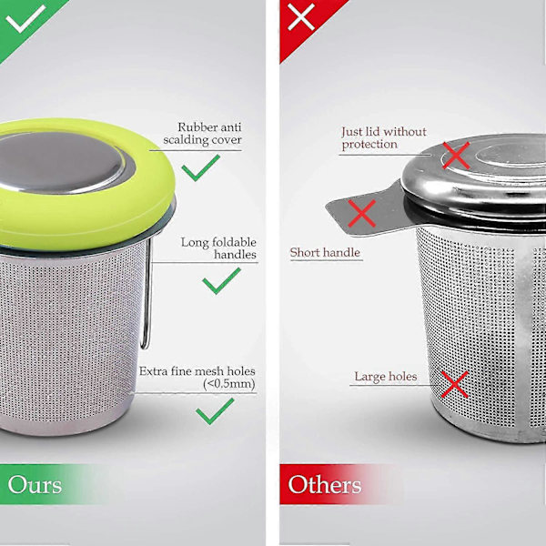 Fenshine Teepussi Stainless Steel - Teesuodatin Taitettavalla Kahvalla - Teefiltteri Erittäin Hieno Mesh-Suodatin - Keittoastia Kannella Löysille Teelehdille (FMY)