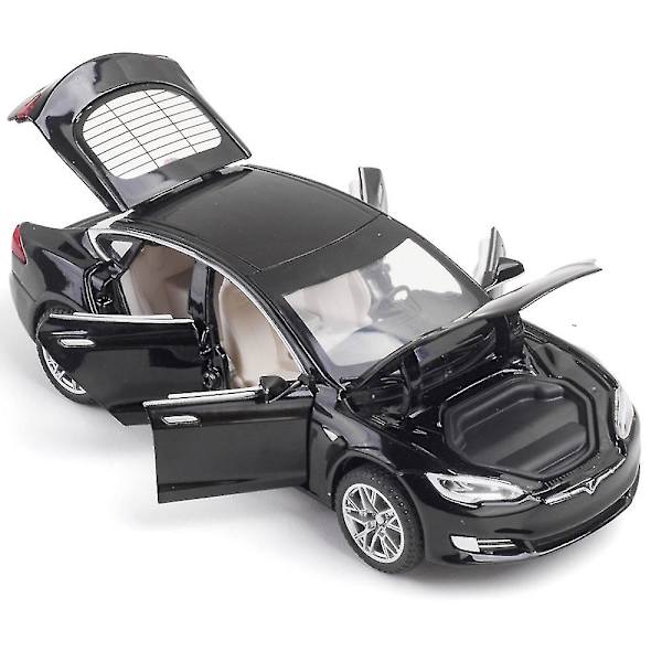 Tesla Model S -auton malli valolla ja avattavilla ovilla, musiikkisimuulaatiolla