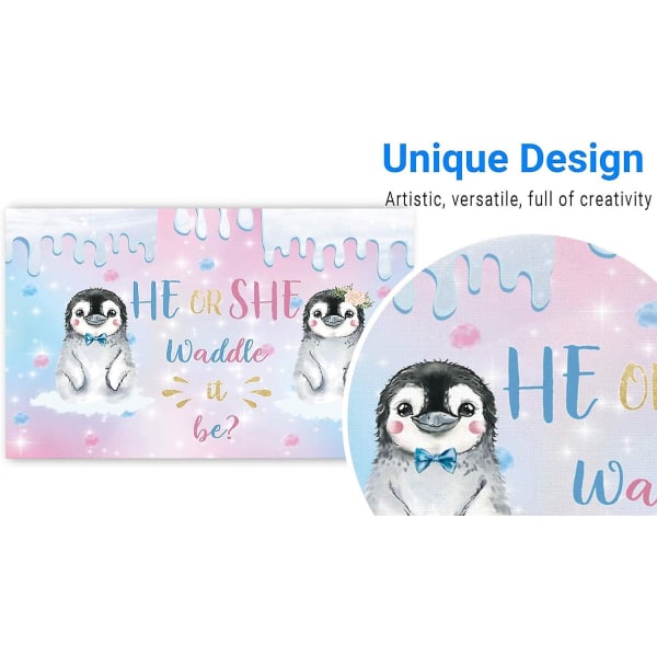 Pingvin Kjønnsavsløring Bakgrunn Waddle It Be He Or She Rosa Eller Blå Fest Banner Dekor Vinter Snø Baby Shower Bakgrunn  (FMY)