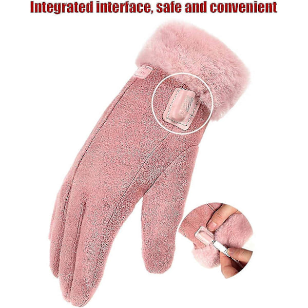 \"Oppladbare damehansker med varme, USB-oppvarmede damehansker, USB-varmehansker, ladende varmehansker, rosa varmehansker for kvinner, F (FMY) 1