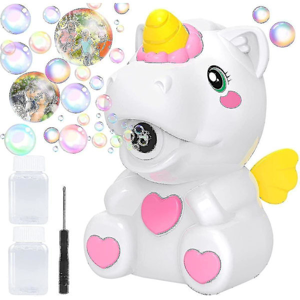 Bubbelmaskin för Barn, Automatisk Bubbelblåsare Leksak för Pojke Flicka Småbarn, Enhörning Bärbar Bubbelblåsare med Bubbelvätska för I (FMY)
