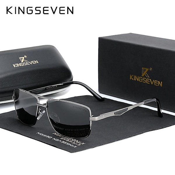 KINGSEVEN 2022 Brand Classic Square Polariserende Solbriller Mænds Kørsel Mandlige Solbriller Øjenbryn UV-Blokering Oculos N7906  (FMY) Gun Gray Original