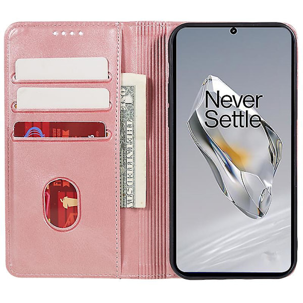 För OnePlus Nord CE4 5G Fodral PU Läder Plånboksfodral Kalvstruktur Telefonskal med Magnetlås  (FMY) Rose Gold