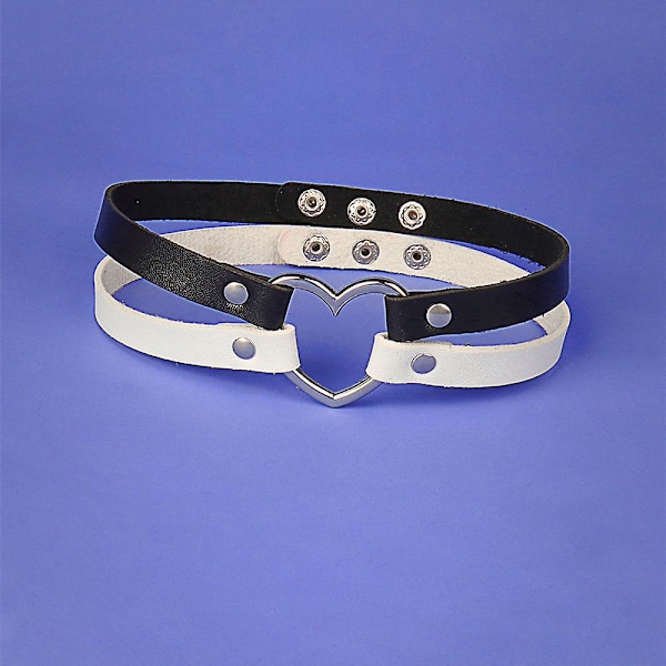 Søt og kul kontrastfarge matchende dobbel rad kjærlighetshjerteformet lærkrage PU lær halskjede choker (FMY) Black and red