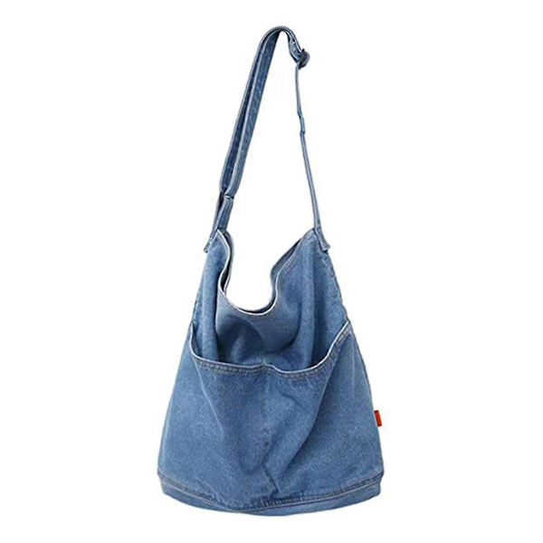 Denim Canvas Väska Justerbar Enkelsidig Axelrem Med Sidoficka För Kvinnor (FMY) Light Blue