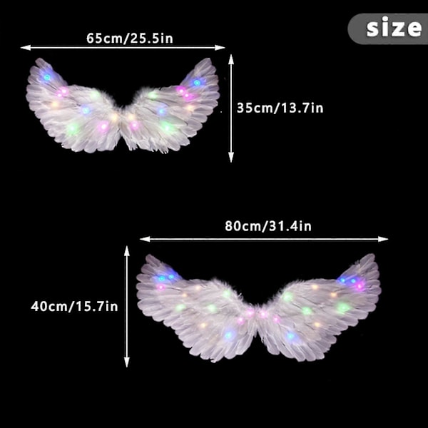 Englevinger, 3 stk/sett Lysende Englevinger og Glorier med LED-lys, barnekostyme til julaften, fest (FMY) Multicolor 65x35cm