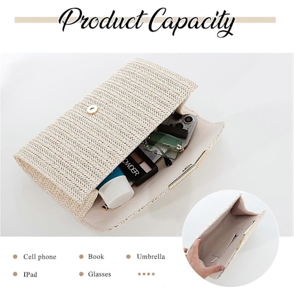 Stråväska Clutch Raffia Rattan Sommarväska Vävda Strandväskor för Kvinnor Bröllop Semester Resa Party 2024 (FMY) Beige