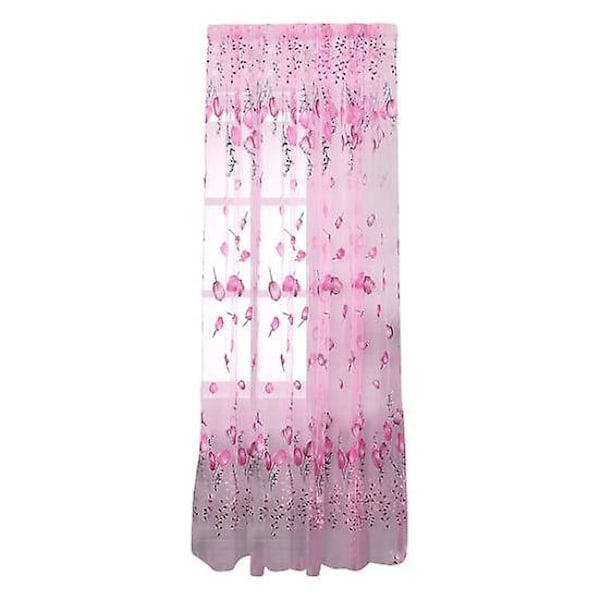 Nyttig Tyllgardin Vaskbar Tynn Polyester Glatt Overflate Transparent Gardin for Innendørs (FMY) pink