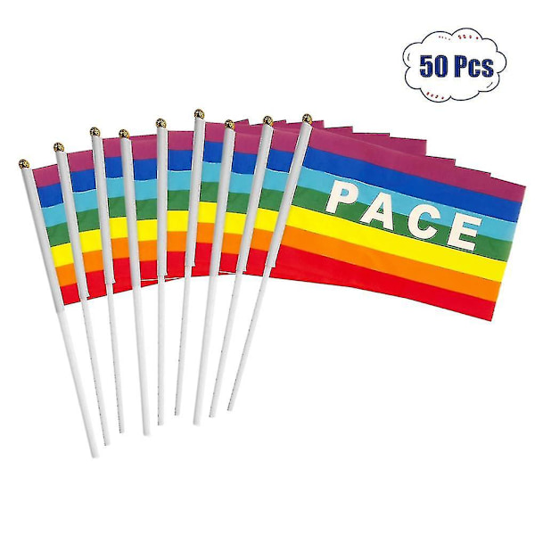50/100 kpl Mini Rauhanlippu Rainbow Pacifist Lippu Kädessä pidettävä Polyesteri Rauhanlippu (FMY)