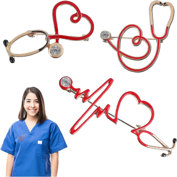 Doctor Nurse Stetoscope Pins - 3 stk sæt, dekorative legeringskravemærker - unikke gaver til læger, sygeplejersker - kvinder, mænd (3 stilarter) (FMY)