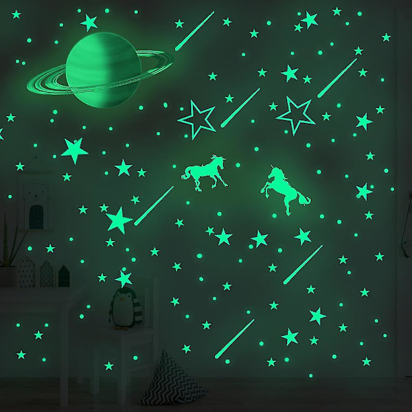 281pcs Glow In The Dark Stars Wall Decals, Peel And Sti Removable Ceiling Luminous Wall Stiers, Flying Horses Stars Wall For Kids Girls Boys  (FMY)