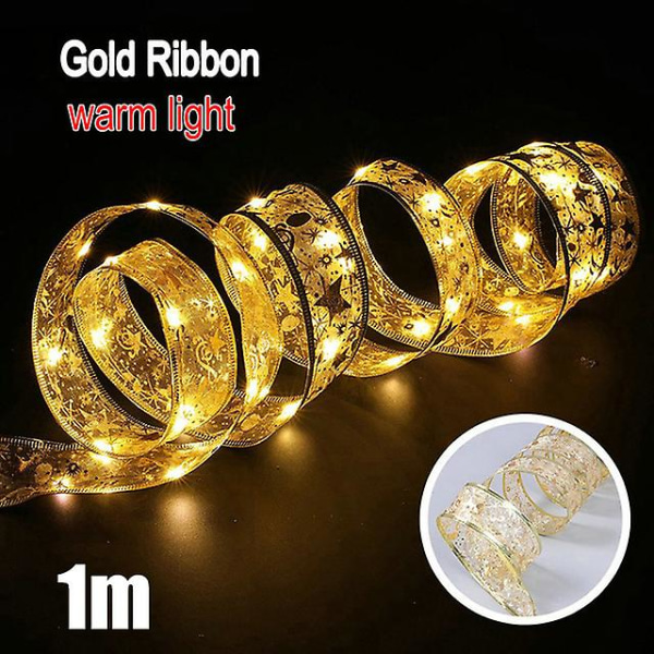 Ribbon Fairy Light juledekorasjon Juletrepynt til hjemmet 2023 Buer String Lights Navidad Natal nyttår 2024 (FMY) Gold-Warm-1M