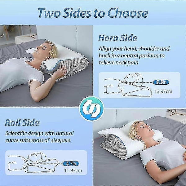Memory Foam Cervicalkudde, 2 i 1 Ergonomisk Kontur Ortopedisk Kudde för Nacksmärta, Konturerade Stödkuddar för Sidosovare Ryggsovare Magsovare (FMY) A 59x37x12