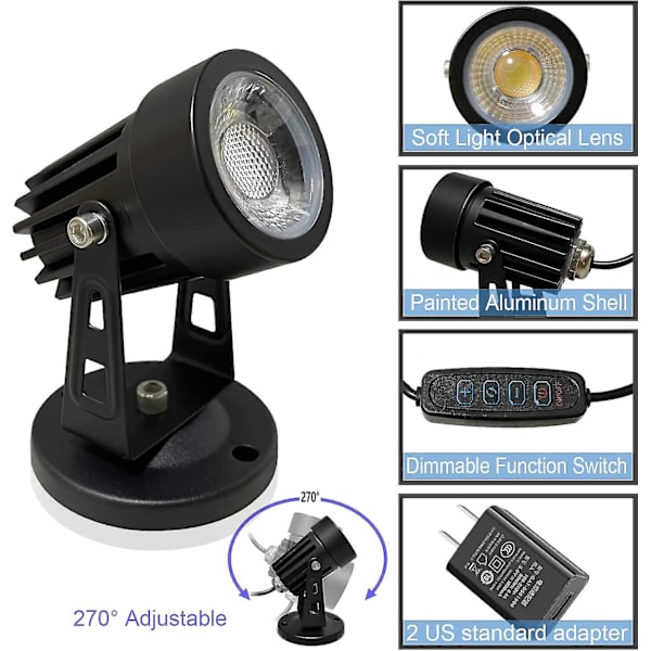 2 st LED-spotlights inomhus för växter, 3-färgs accentbelysning dimbar uppljus spotlightlampa med dimmerbrytare (FMY)