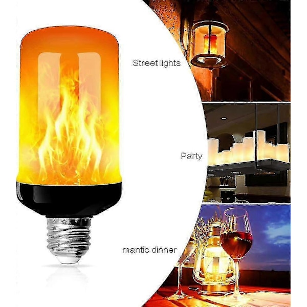 4 Pak E27 Flammepærer 4W Base LED Flammeeffekt Pærer 4 Lysindstillinger Dekorative Indendørs Pærer til Hjemmehavefest (FMY)