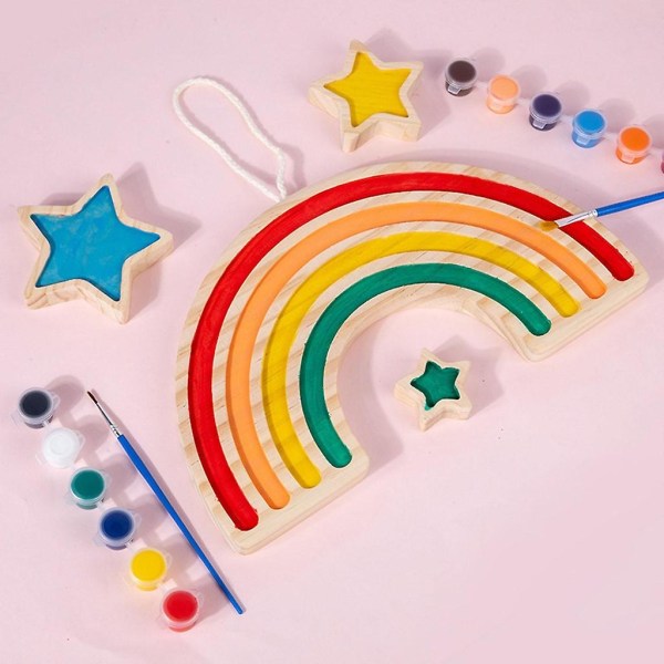 Trähantverk att måla barn Pedagogisk leksak Regnbågsstjärnor Set Festfavorit Födelsedagspresent för pojkar Flickor i åldrarna 3+ (FMY)
