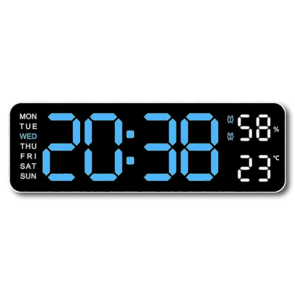 Stor Digital Väggklocka Temperatur och Luftfuktighet Veckodag Display Elektronisk LED Bordsväckarklocka 12/24 (FMY)